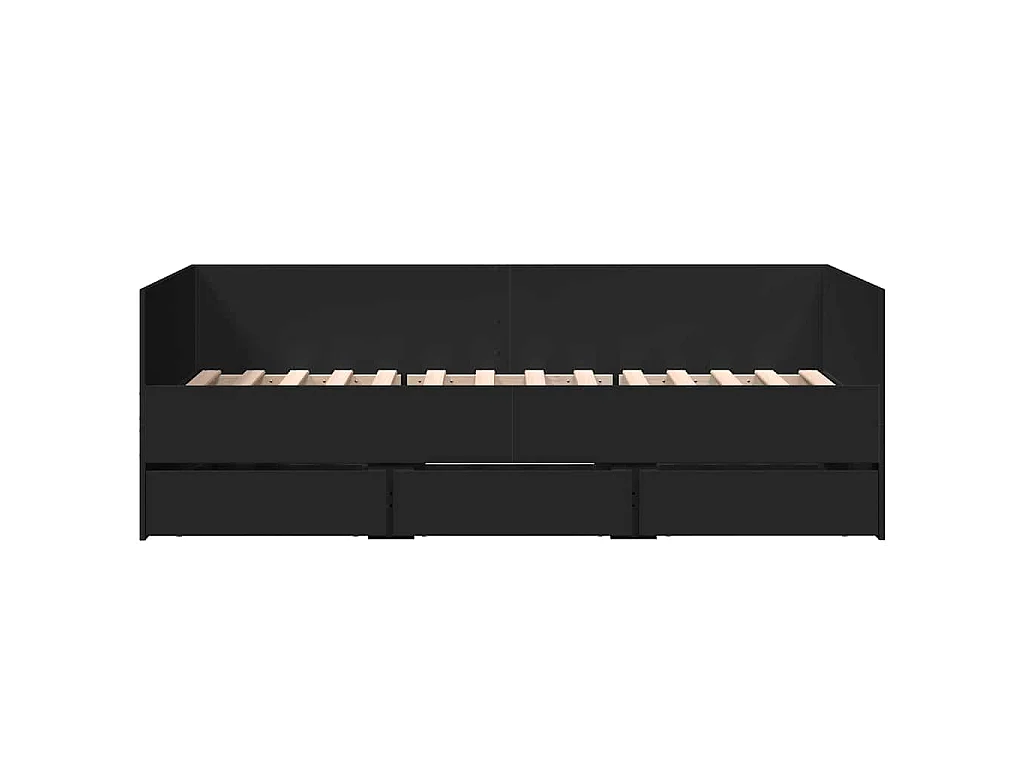 Divano Letto con Cassetti senza Materasso Nero 75x190 cm