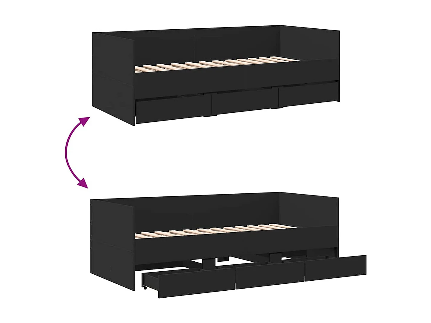 Divano Letto con Cassetti senza Materasso Nero 75x190 cm