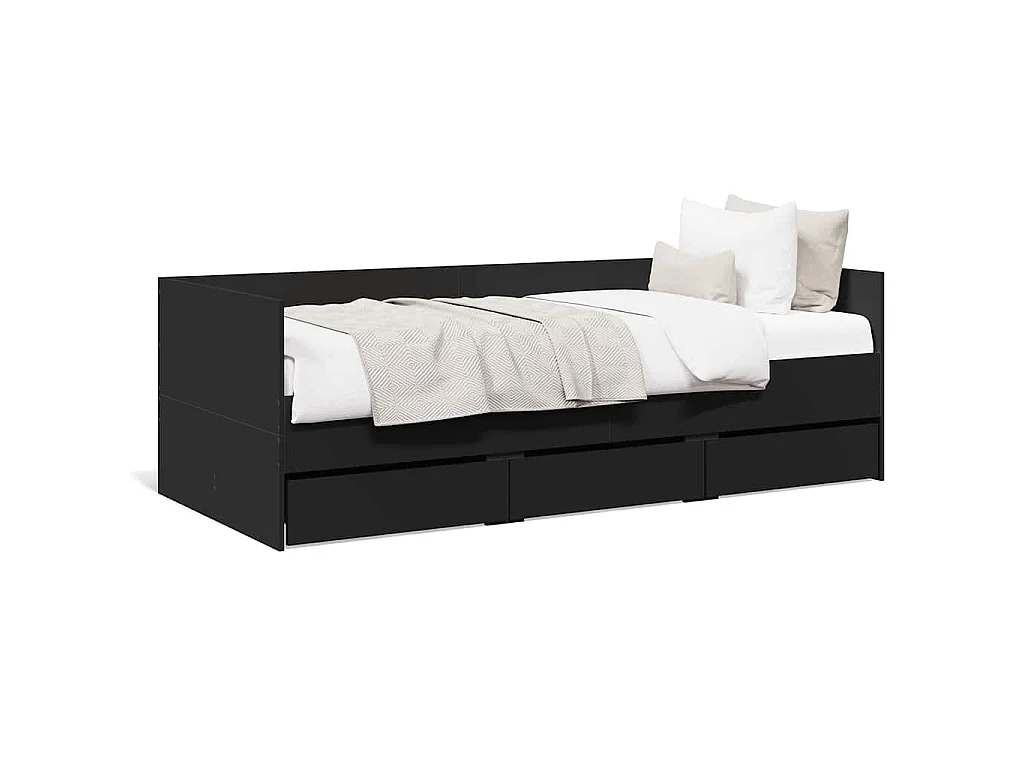 Lit de jour avec tiroirs sans matelas noir 75x190 cm