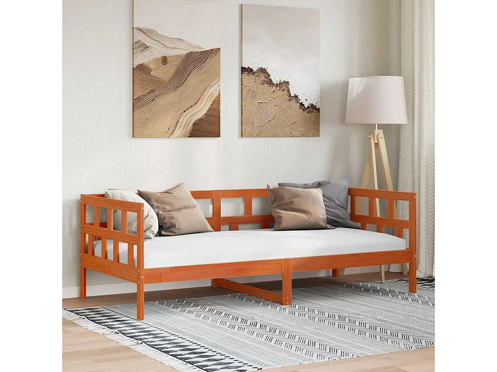 Sofá cama sin colchón madera maciza pino marrón cera 90x200 cm