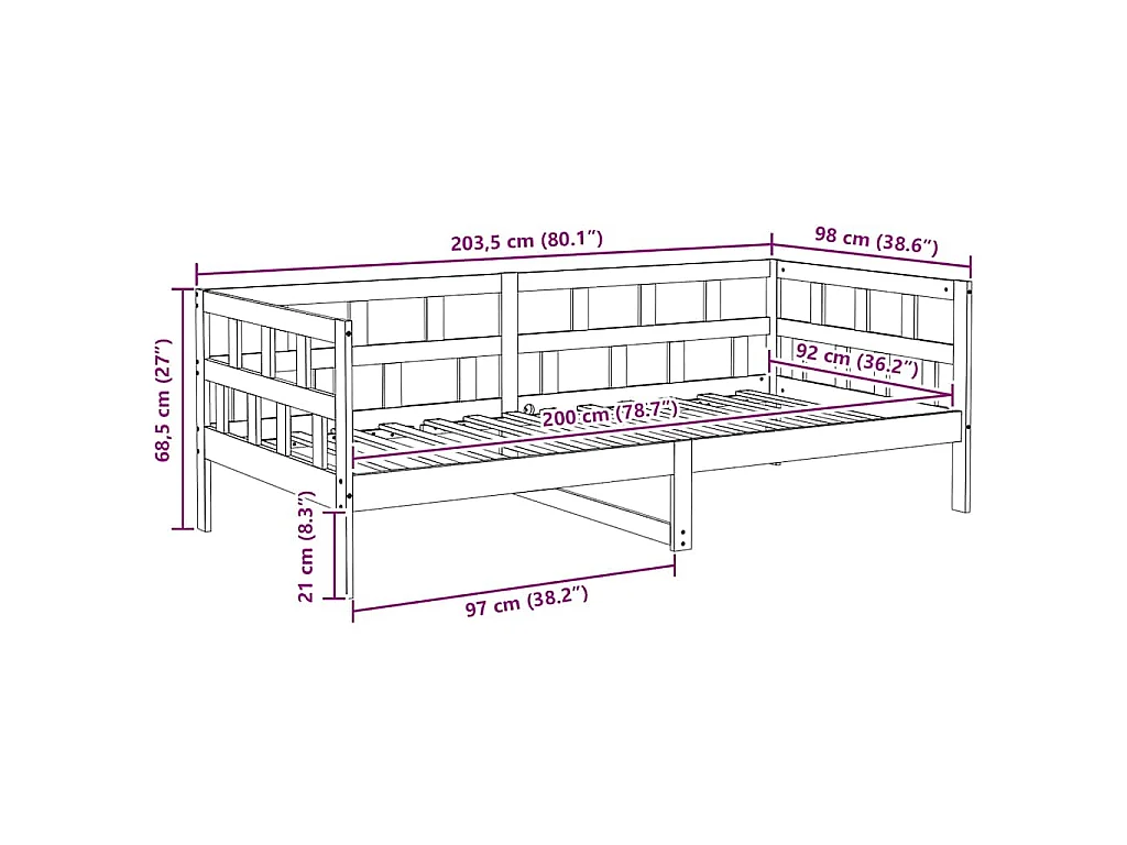 Sofá cama sin colchón madera maciza pino marrón cera 90x200 cm