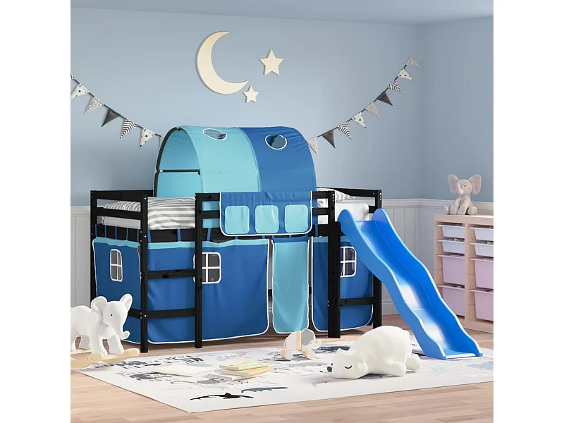 Cama alta para criança com túnel 90x190 cm pinho maciço azul