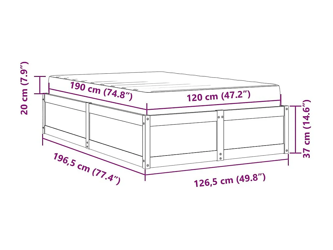 Bett mit Matratze Wachsbraun 120x190 cm Massivholz Kiefer