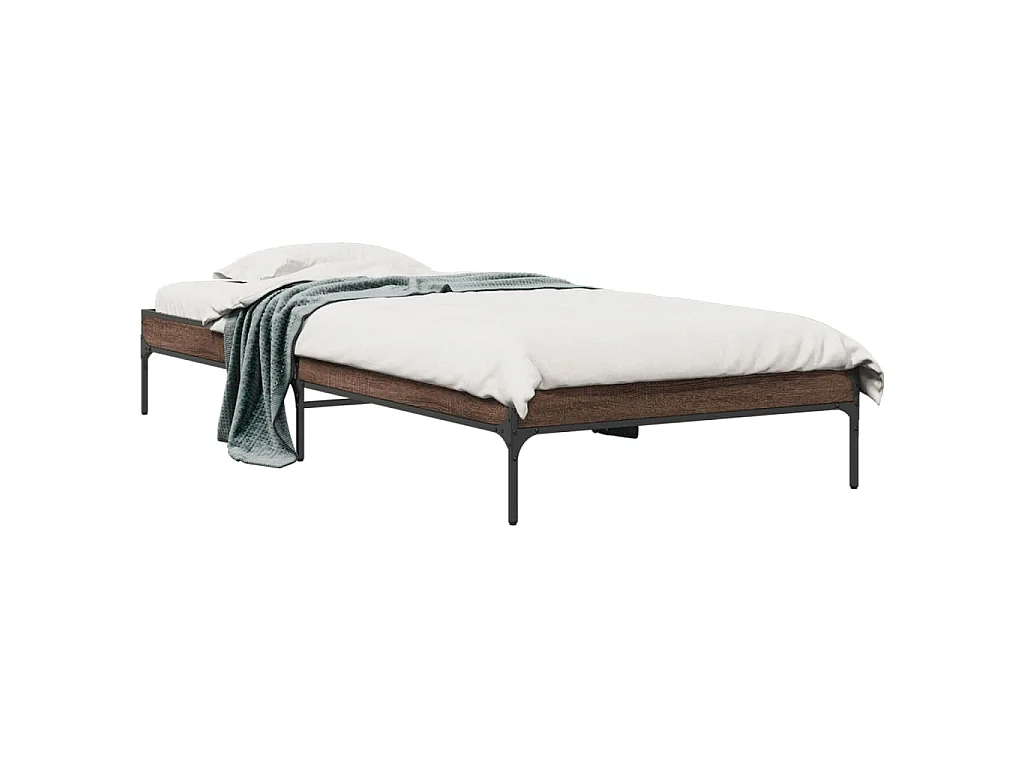 Bedframe bewerkt hout en metaal bruin eikenkleurig 100x200 cm
