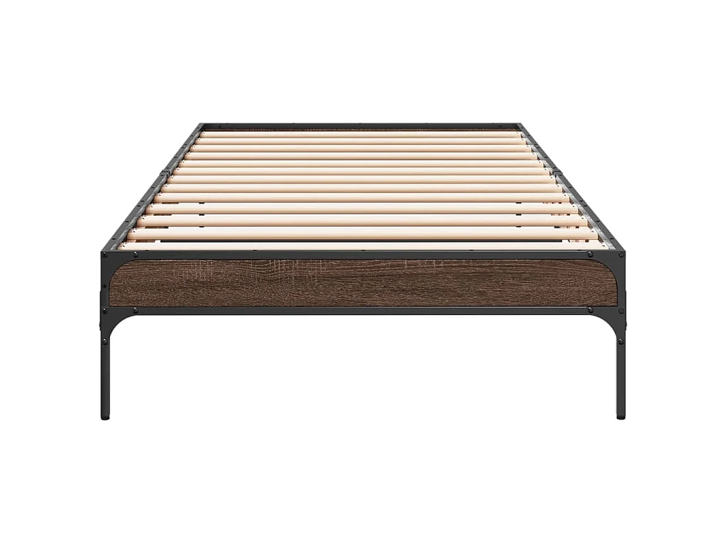 Bedframe bewerkt hout en metaal bruin eikenkleurig 100x200 cm