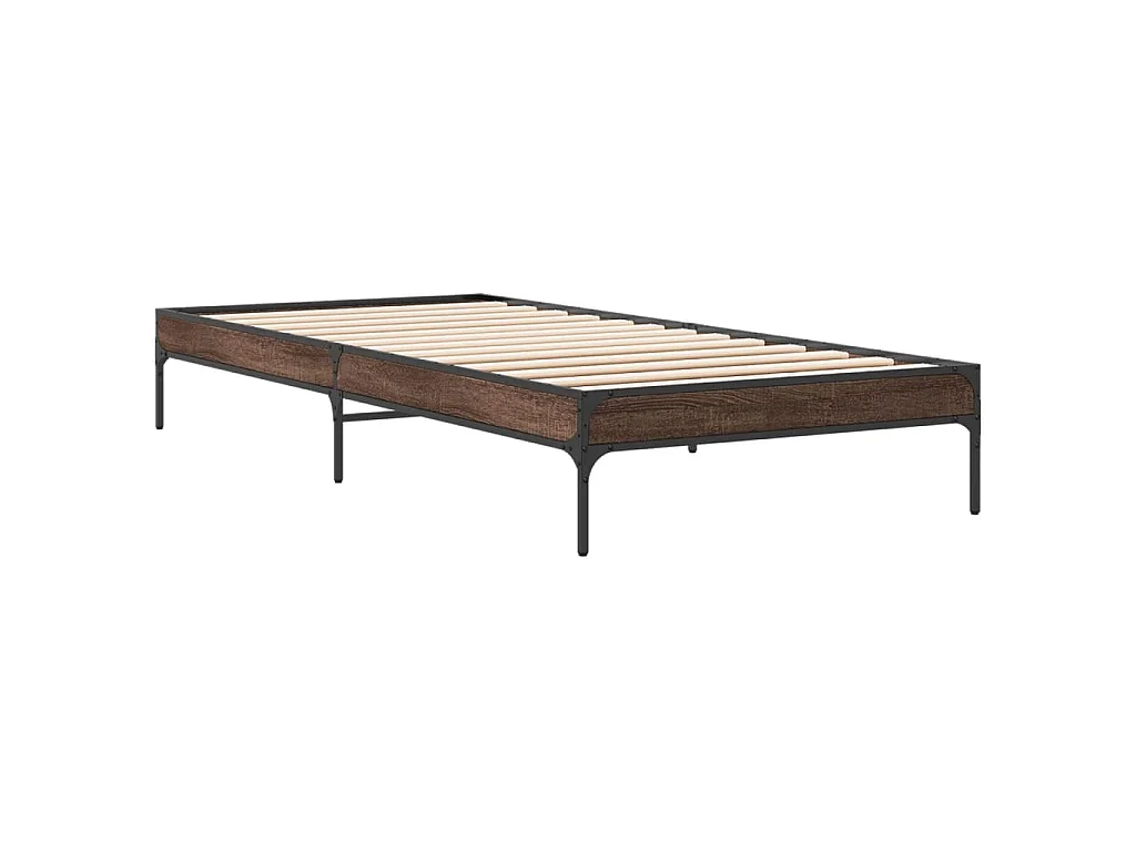 Bedframe bewerkt hout en metaal bruin eikenkleurig 100x200 cm