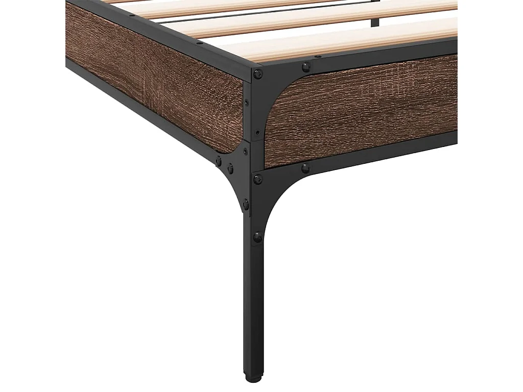 Bedframe bewerkt hout en metaal bruin eikenkleurig 100x200 cm
