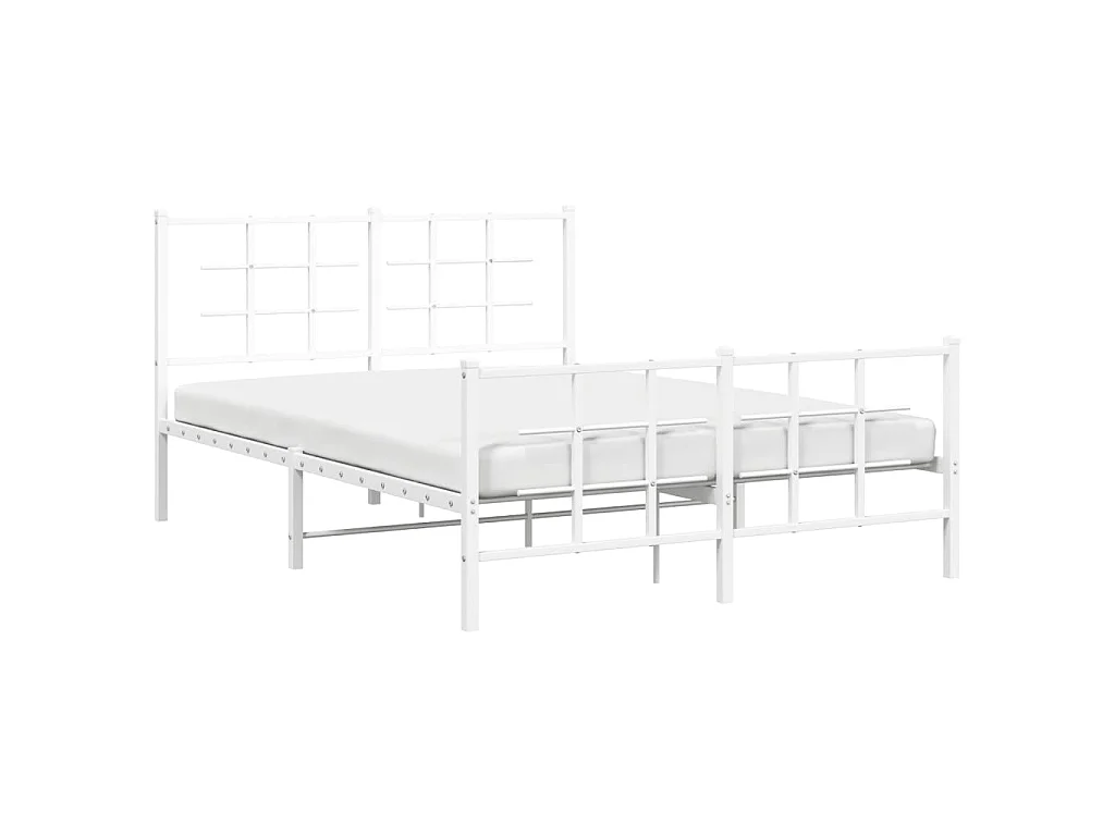 Cadre de lit métal sans matelas et pied de lit blanc 140x200 cm
