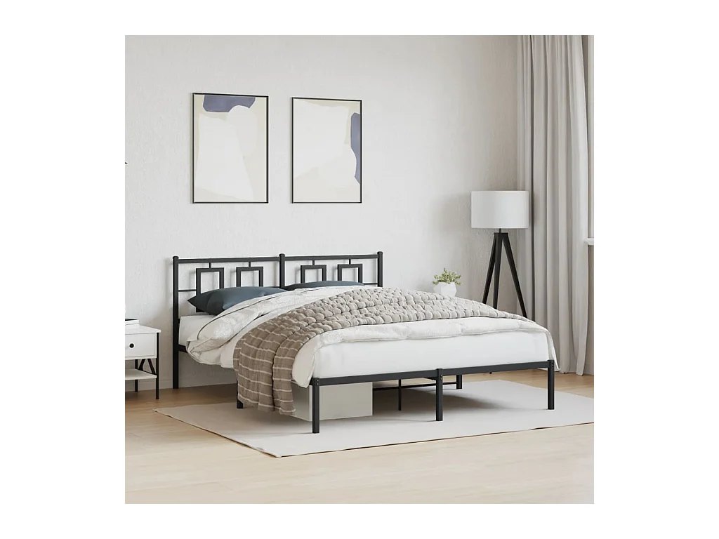 Cadre de lit métal sans matelas avec tête de lit noir 150x200cm