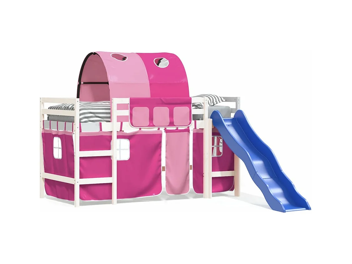 Lit mezzanine enfants avec tunnel sans matelas rose 90x190 cm