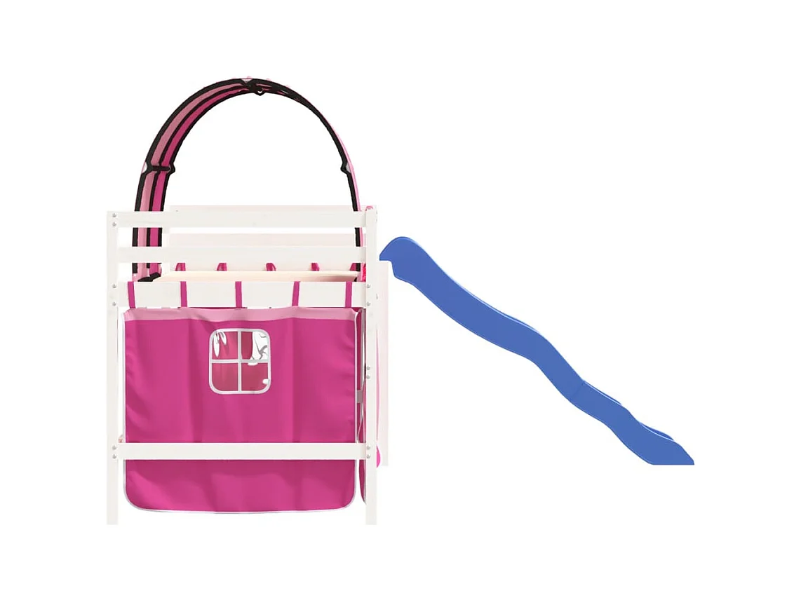 Lit mezzanine enfants avec tunnel sans matelas rose 90x190 cm