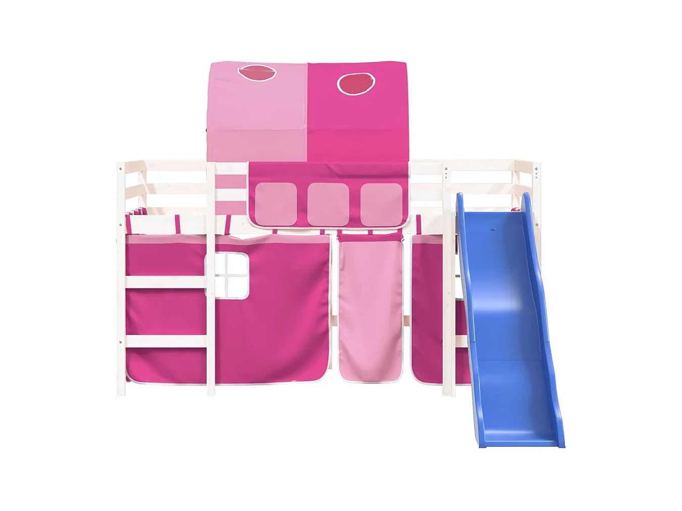 Lit mezzanine enfants avec tunnel sans matelas rose 90x190 cm