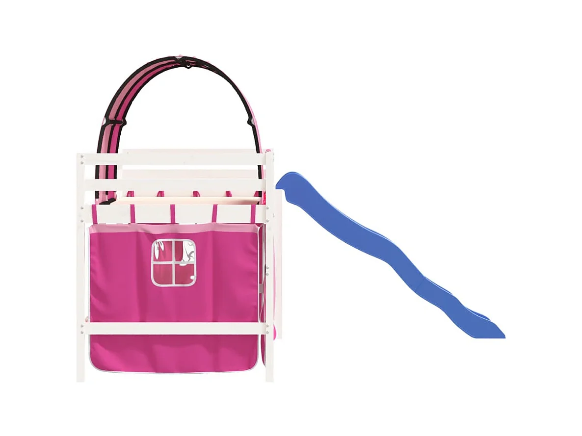 Lit mezzanine enfants avec tunnel sans matelas rose 90x190 cm