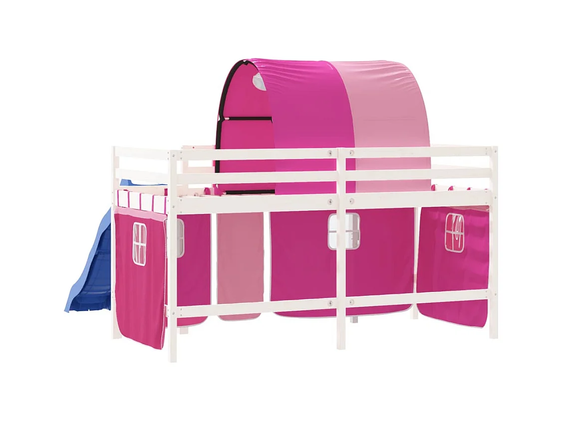 Lit mezzanine enfants avec tunnel sans matelas rose 90x190 cm