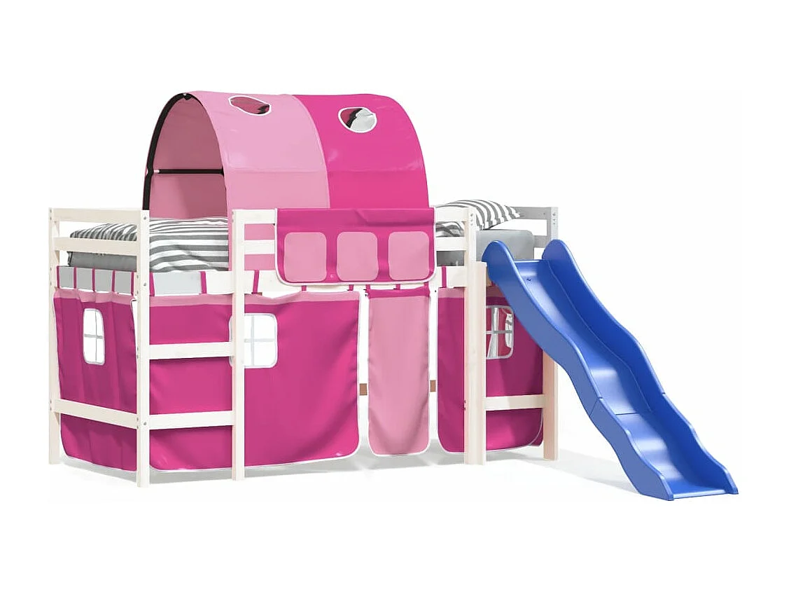 Kinderhoogslaper met tunnel 90x190 cm massief grenenhout roze