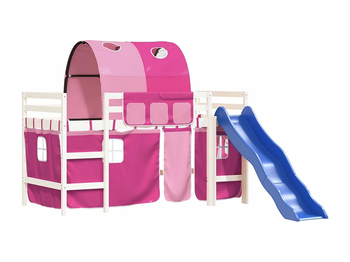 Kinderhoogslaper met tunnel 90x190 cm massief grenenhout roze