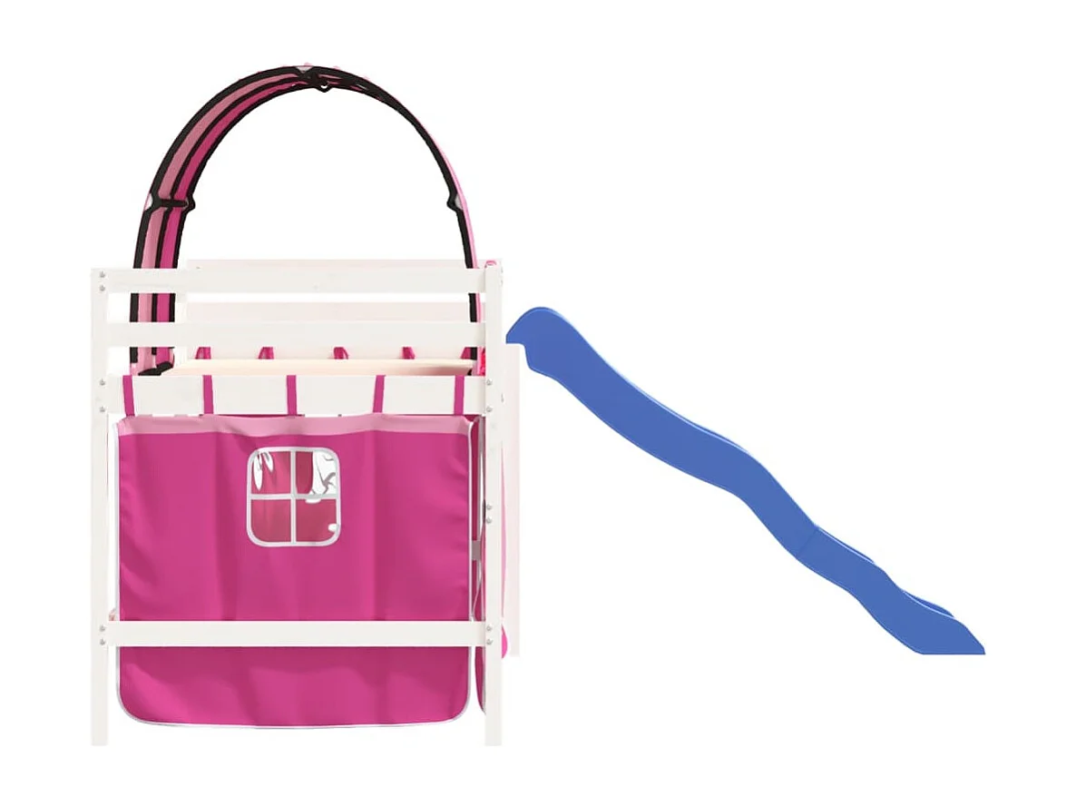 Kinderhoogslaper met tunnel 90x190 cm massief grenenhout roze