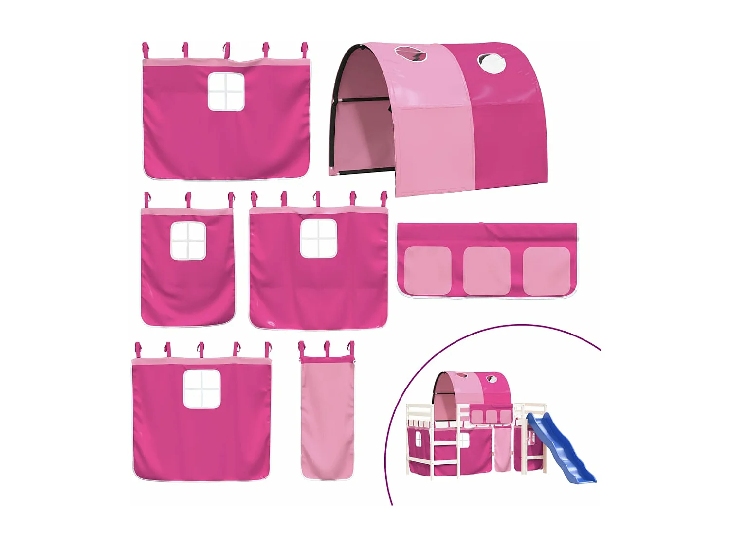 Kinderhoogslaper met tunnel 90x190 cm massief grenenhout roze