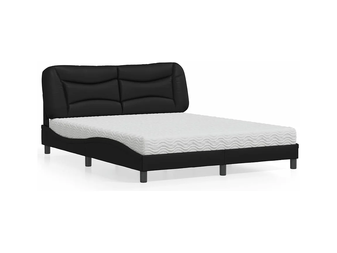 Lit avec matelas noir 160x200 cm similicuir