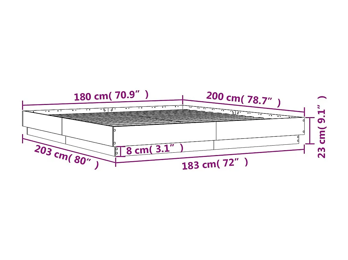 Cadre de lit avec LED sans matelas blanc 180x200 cm