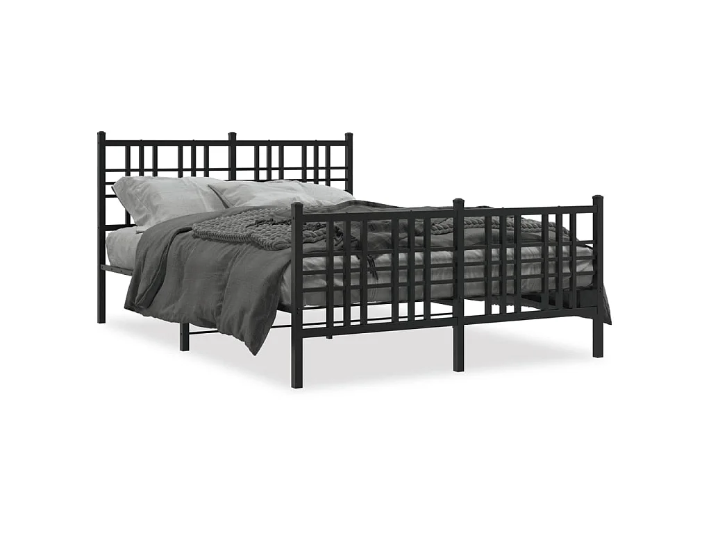 Estrutura de cama com cabeceira e pés 137x190 cm metal preto
