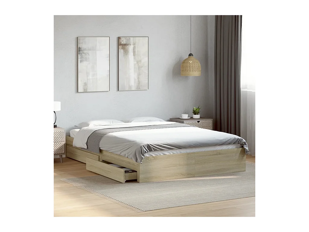Cadre de lit avec tiroirs sans matelas chêne sonoma 150x200 cm