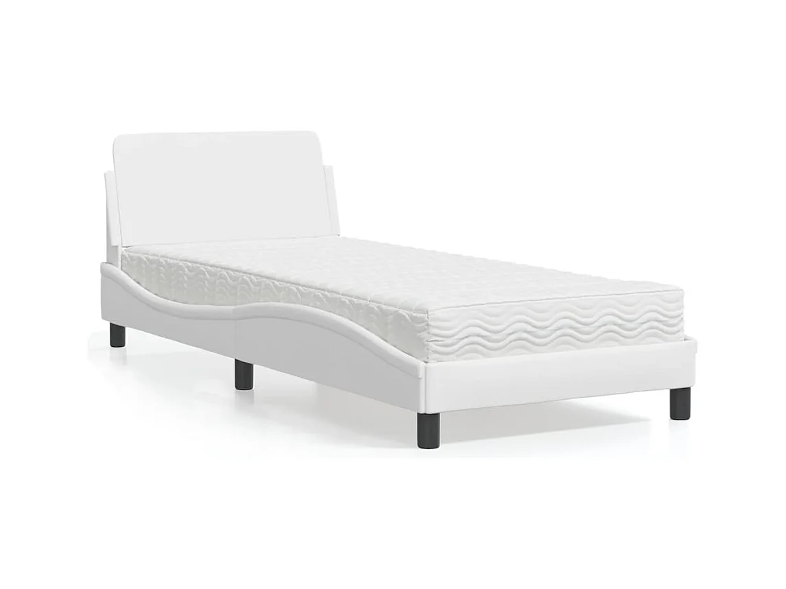 Lit avec matelas blanc 90x200 cm similicuir