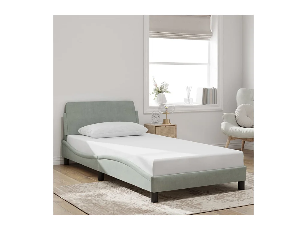 Cadre de lit sans matelas gris clair 100x200 cm velours