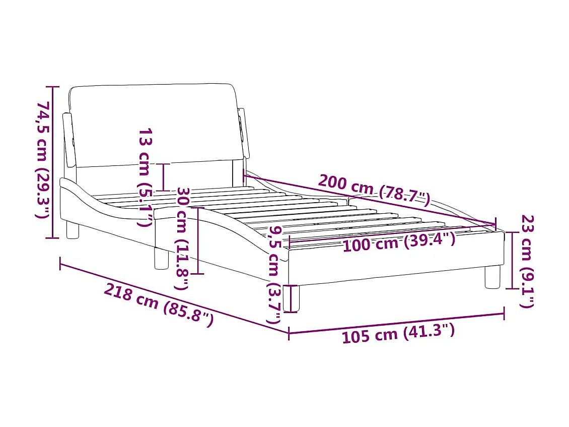 Cadre de lit Dover gris clair 100x200 cm velours