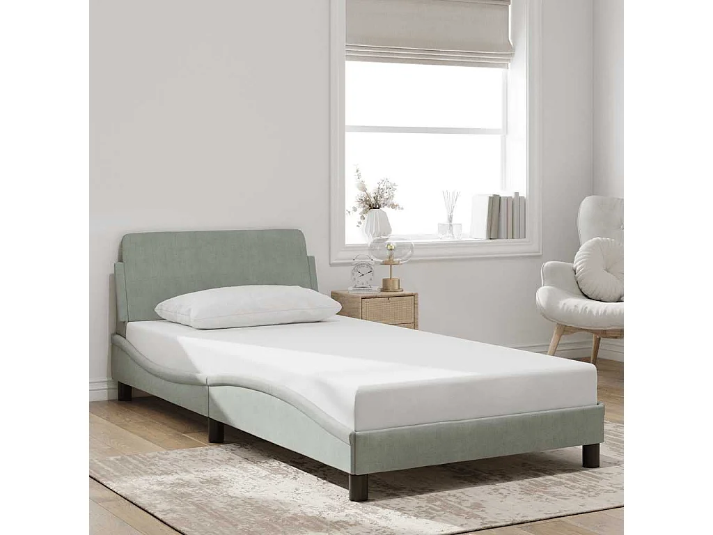 Estrutura de cama Dover 100x200 cm veludo cinzento-claro
