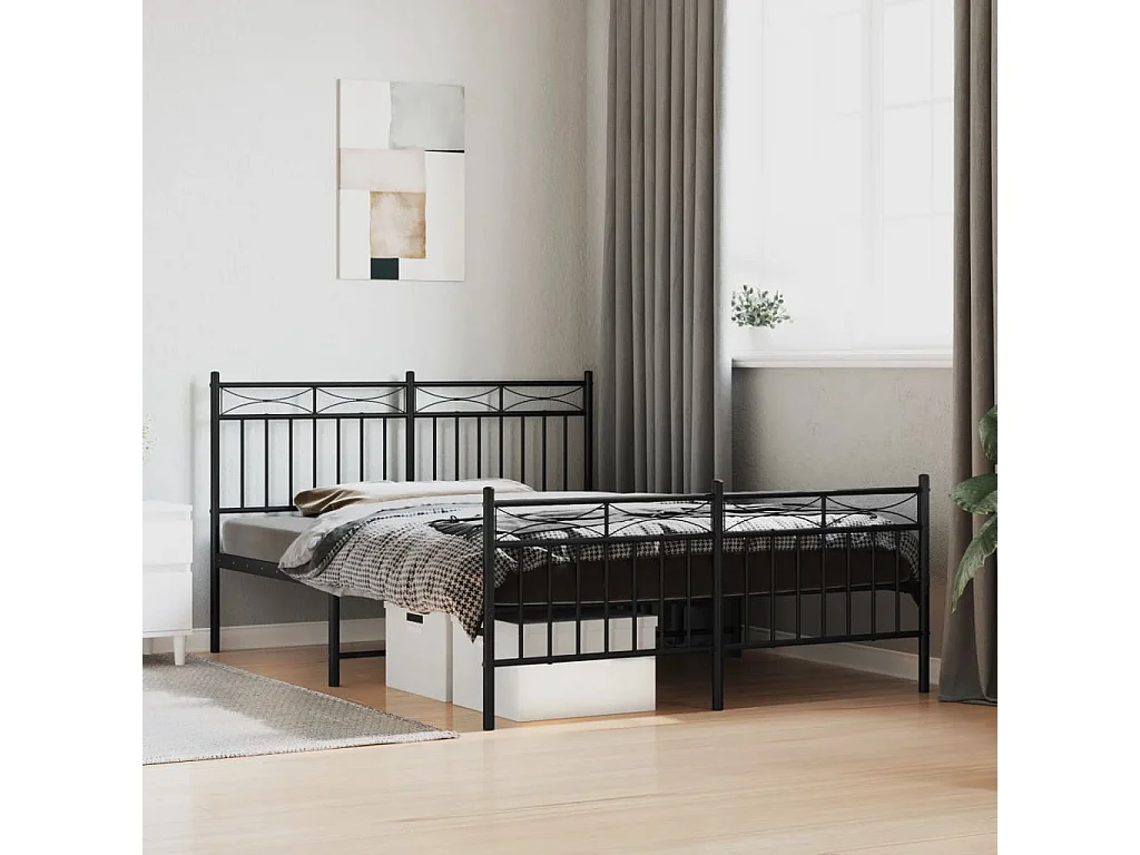 Bedframe met hoofd- en voeteneinde metaal zwart 140x190 cm