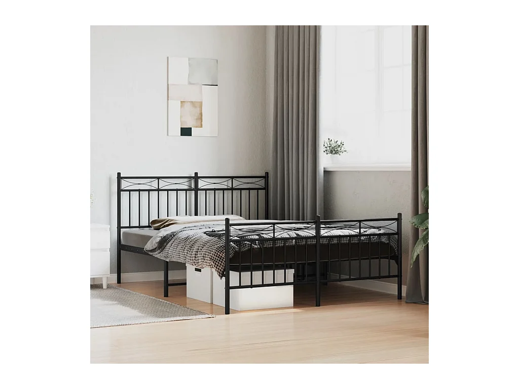 Cadre de lit métal sans matelas avec pied de lit noir 140x190cm