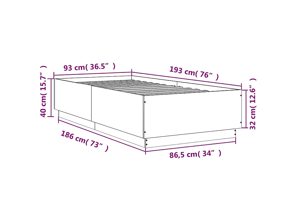 Bedframe bewerkt hout wit 90x190 cm