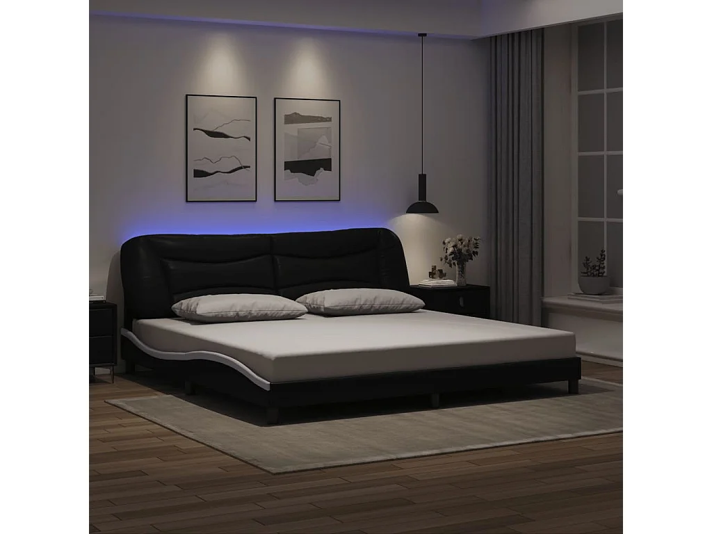 Cadre de lit avec LED sans matelas Hvar noir et blanc 200x200 cm