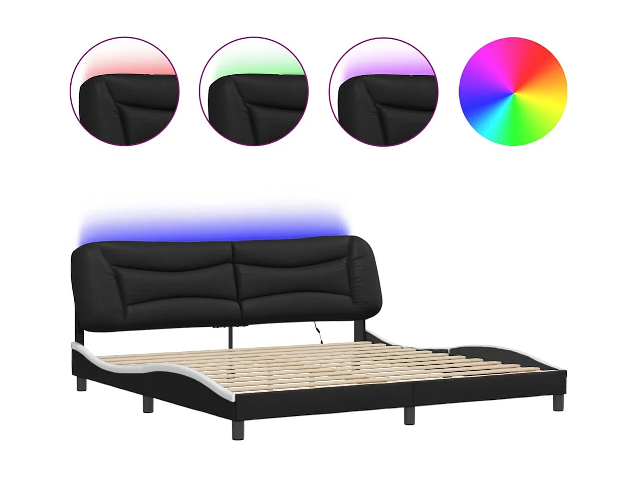 Cadre de lit avec LED sans matelas Hvar noir et blanc 200x200 cm