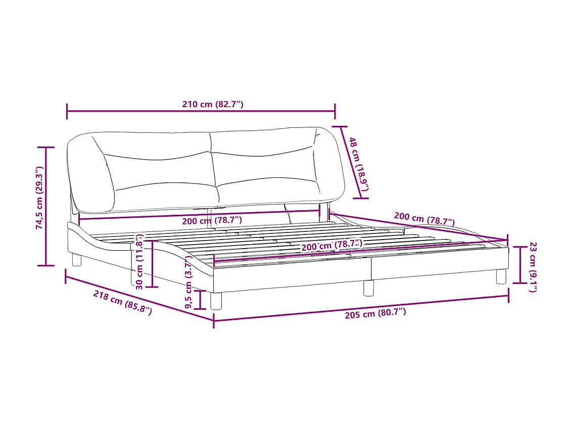 Cadre de lit avec LED sans matelas Hvar noir et blanc 200x200 cm