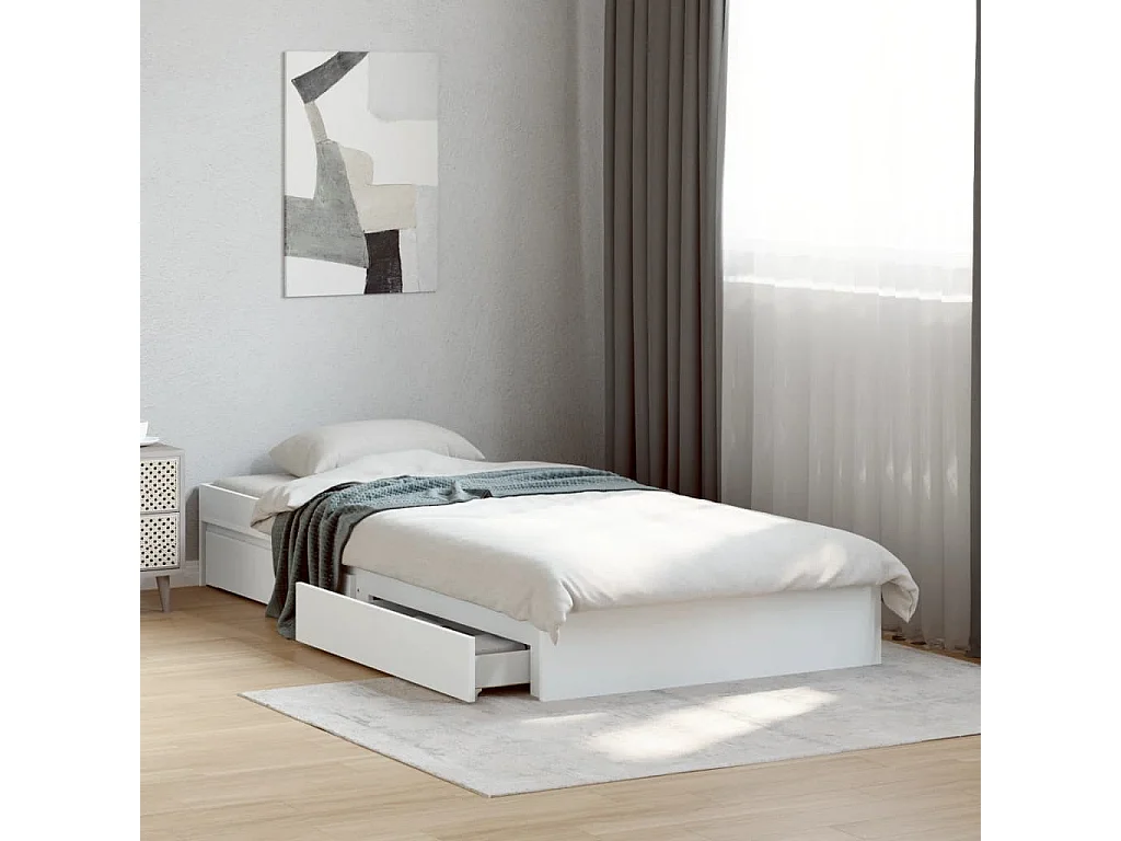 Cadre de lit avec tiroirs sans matelas blanc 100x200 cm