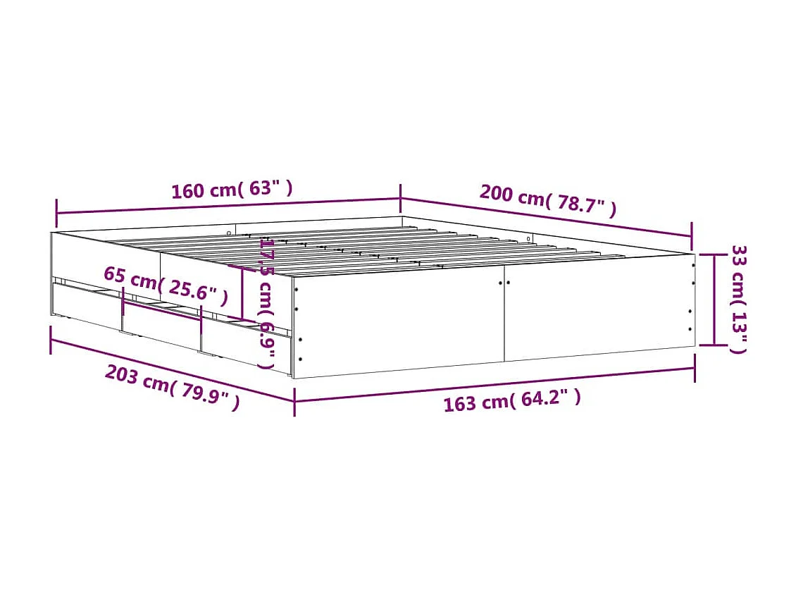 Bettgestell mit Schubladen Betongrau 160x200 cm Holzwerkstoff