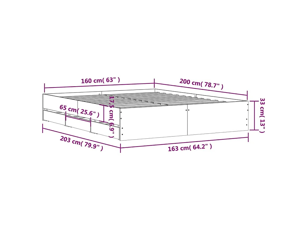 Giroletto Cassetti Grigio Cemento 160x200 cm Legno Multistrato
