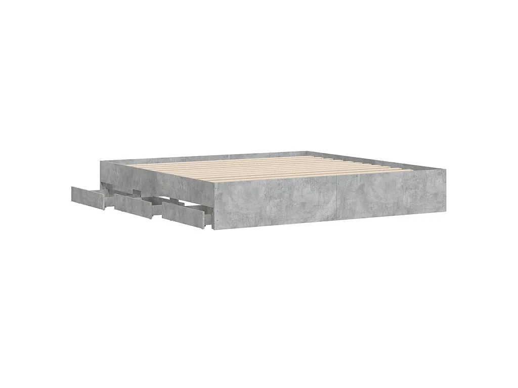 Cadre de lit avec tiroirs sans matelas gris béton 160x200 cm