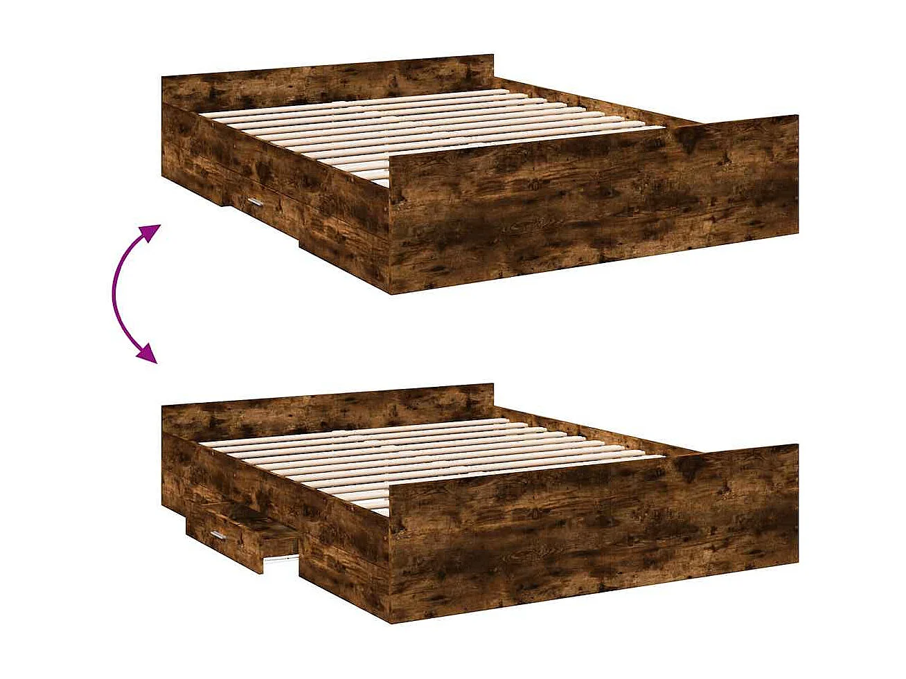 Cadre de lit avec tiroirs sans matelas chêne fumé 160x200 cm