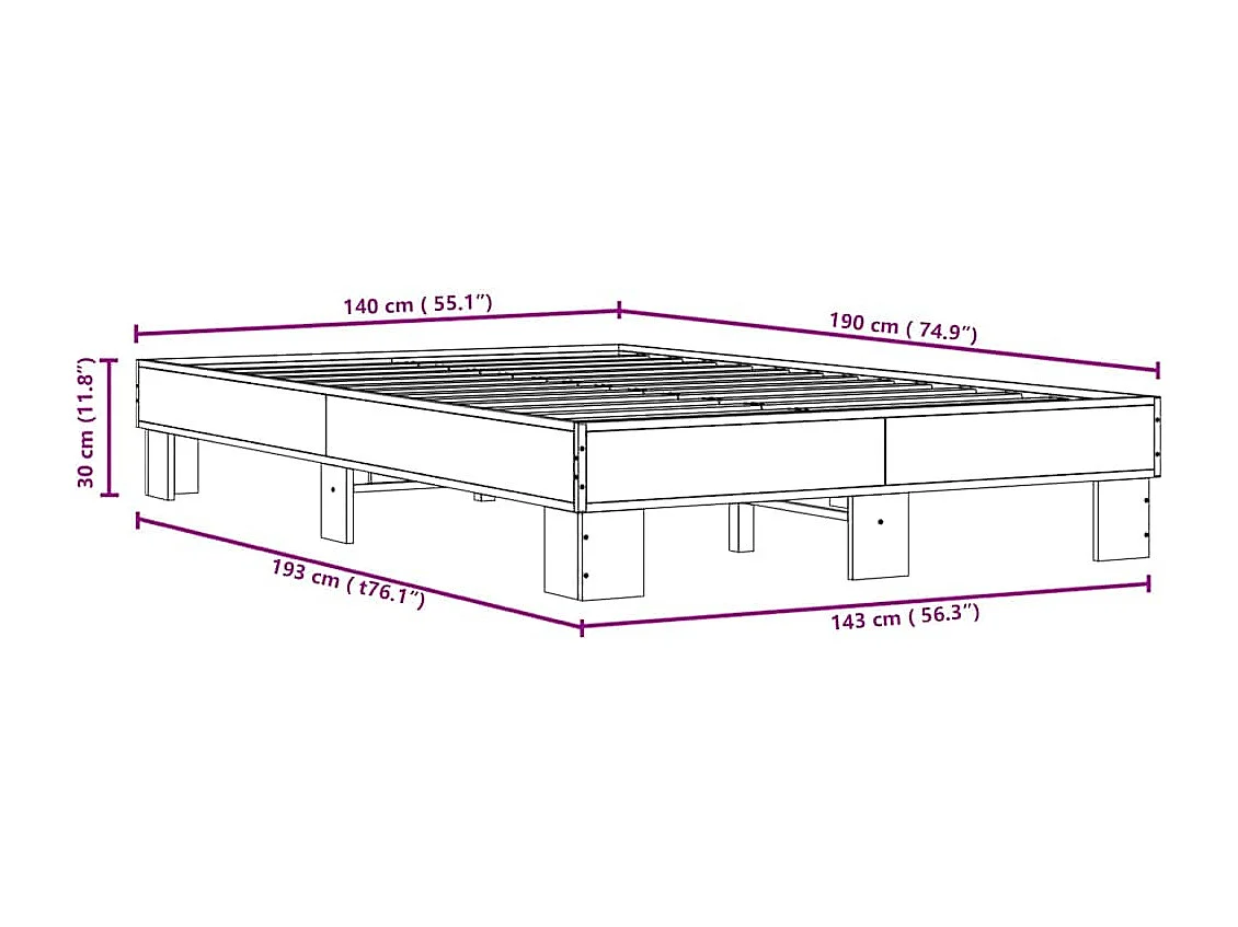 Cadre de lit sans matelas chêne fumé 140x190 cm