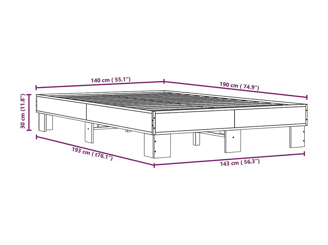 Cadre de lit sans matelas chêne fumé 140x190 cm