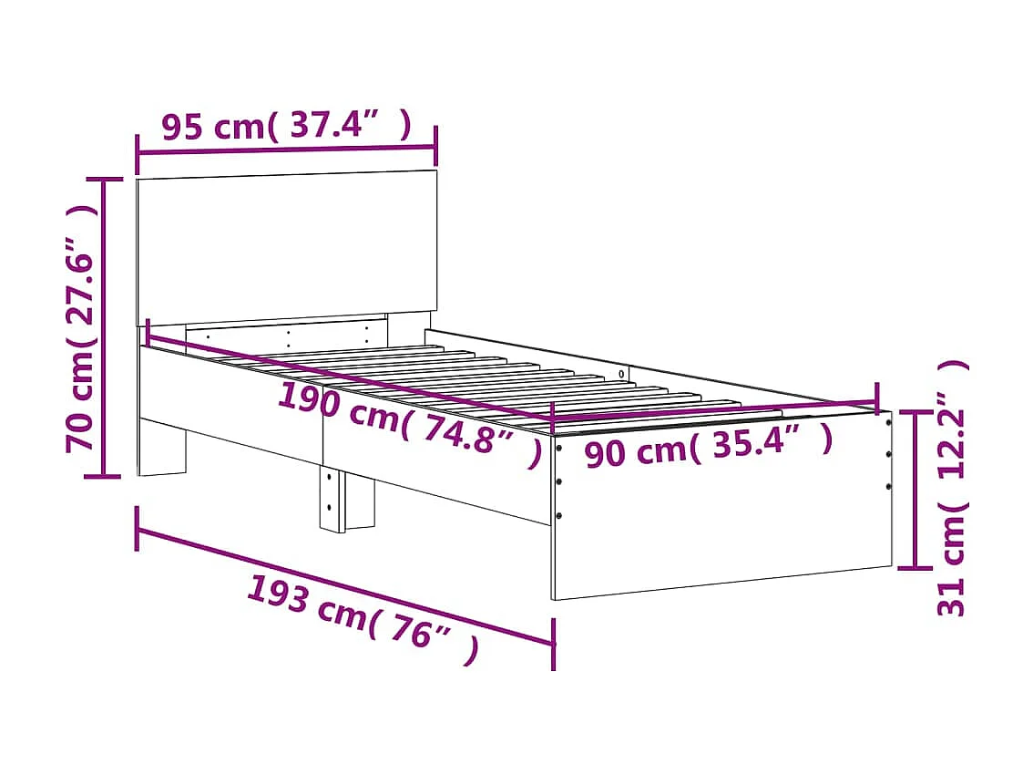 Cadre de lit sans matelas avec lumières LED 90x190 cm
