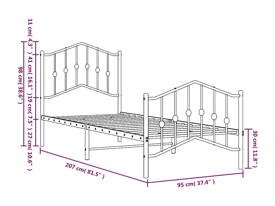 Estructura cama sin colchón con estribo metal blanco 90x200 cm
