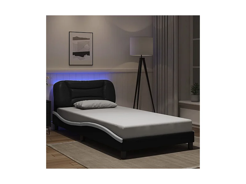 Bedframe met LED zonder matras "Hvar" zwart en wit 100x200 cm