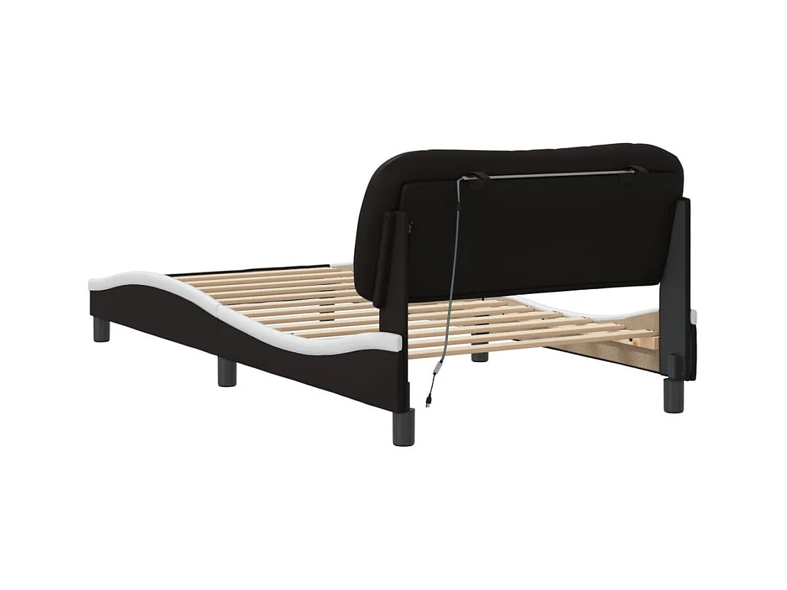 Cadre de lit avec LED sans matelas Hvar noir et blanc 100x200 cm
