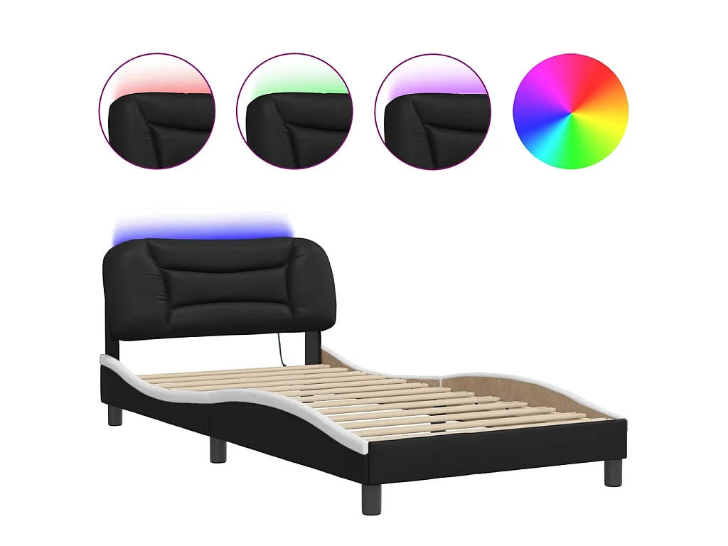 Cadre de lit avec LED sans matelas Hvar noir et blanc 100x200 cm