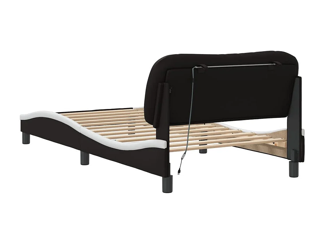 Cadre de lit avec LED sans matelas Hvar noir et blanc 100x200 cm