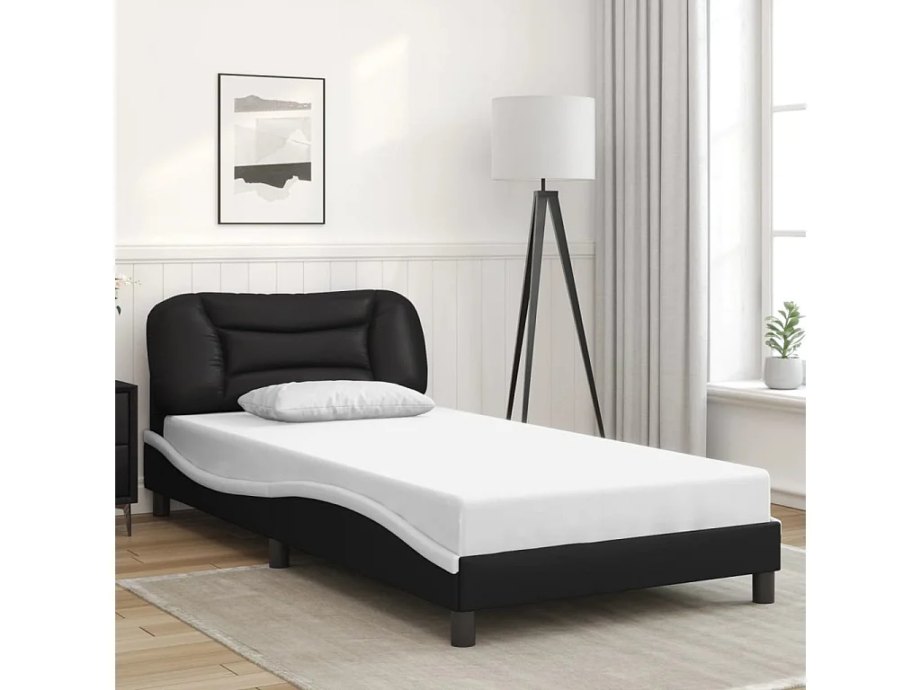 Bedframe met LED zonder matras "Hvar" zwart en wit 100x200 cm